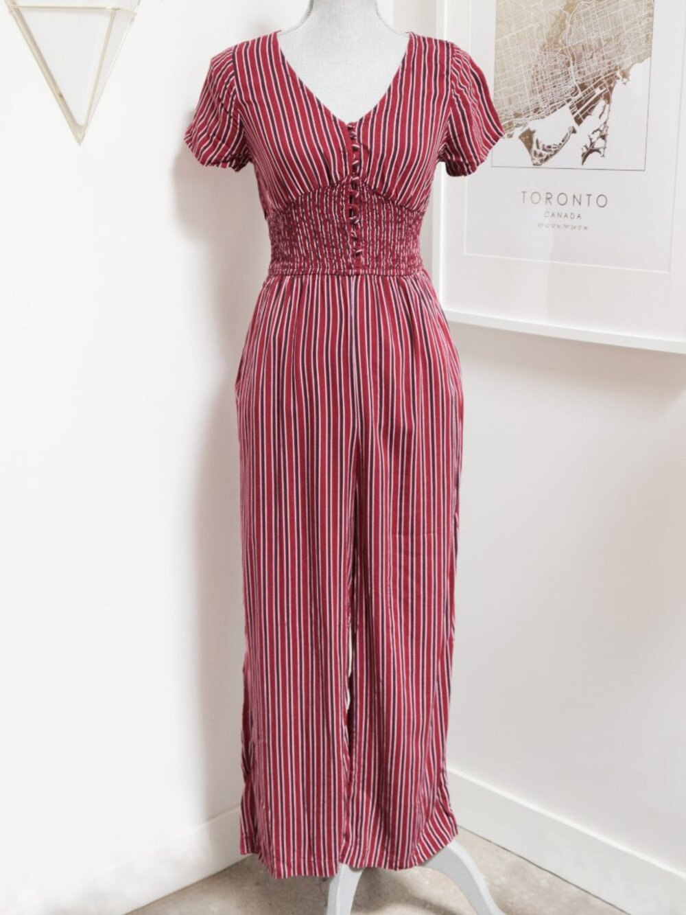 HOLLISTER Red & Navy Blue Short Sleeve Jumpsuit, Coastal Summer Romper One Piece